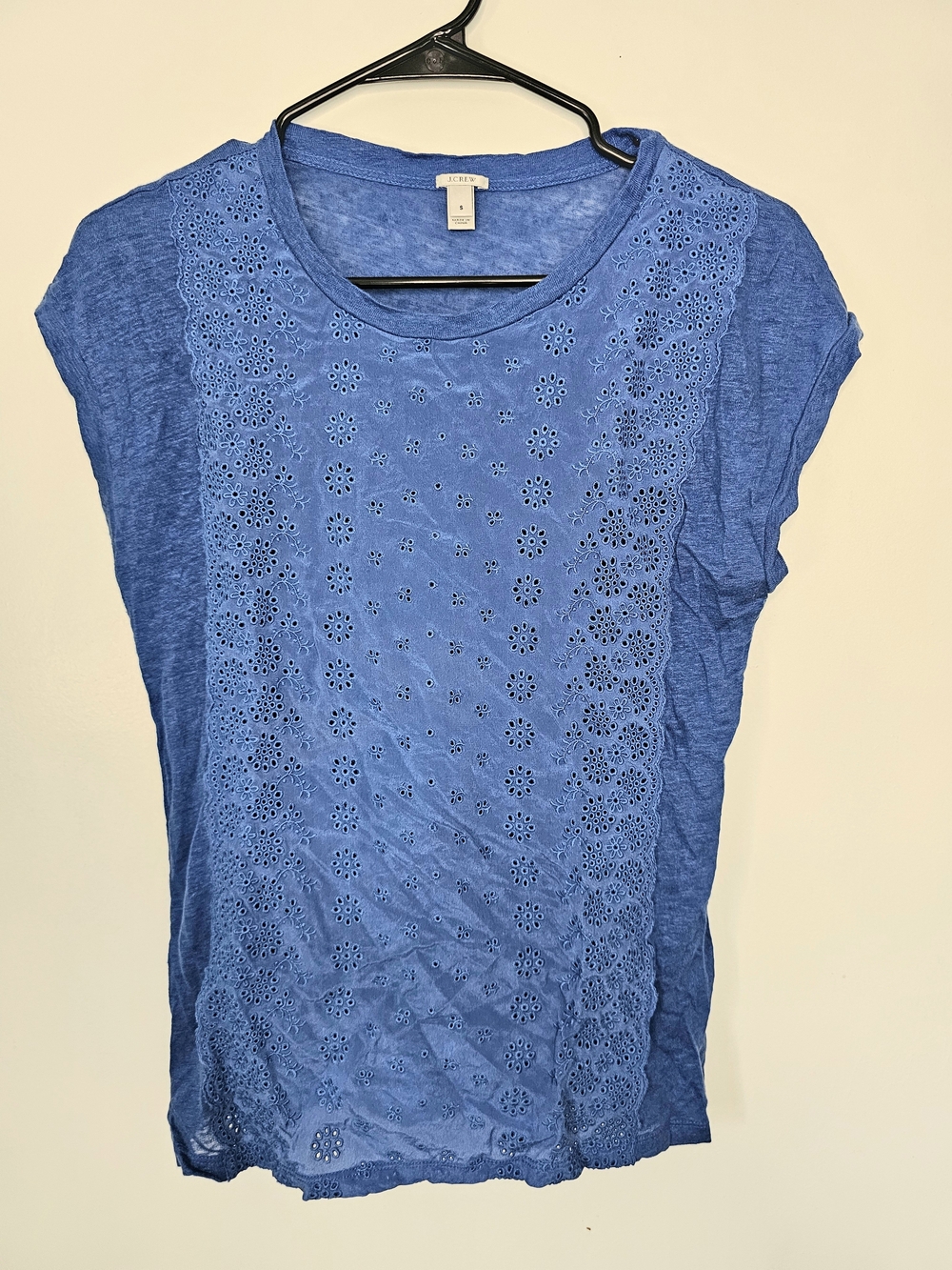 J.Crew Blue Floral Eyelet Embroidered Top Size Small